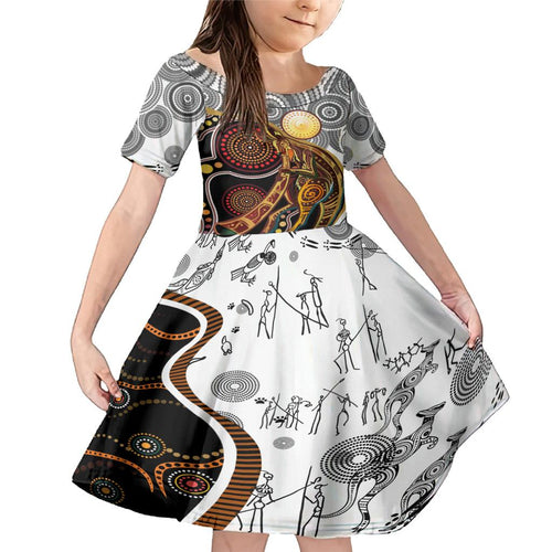 Aboriginal Kangaroo Pattern Dot Art Family Matching Mermaid Dress and Hawaiian Shirt