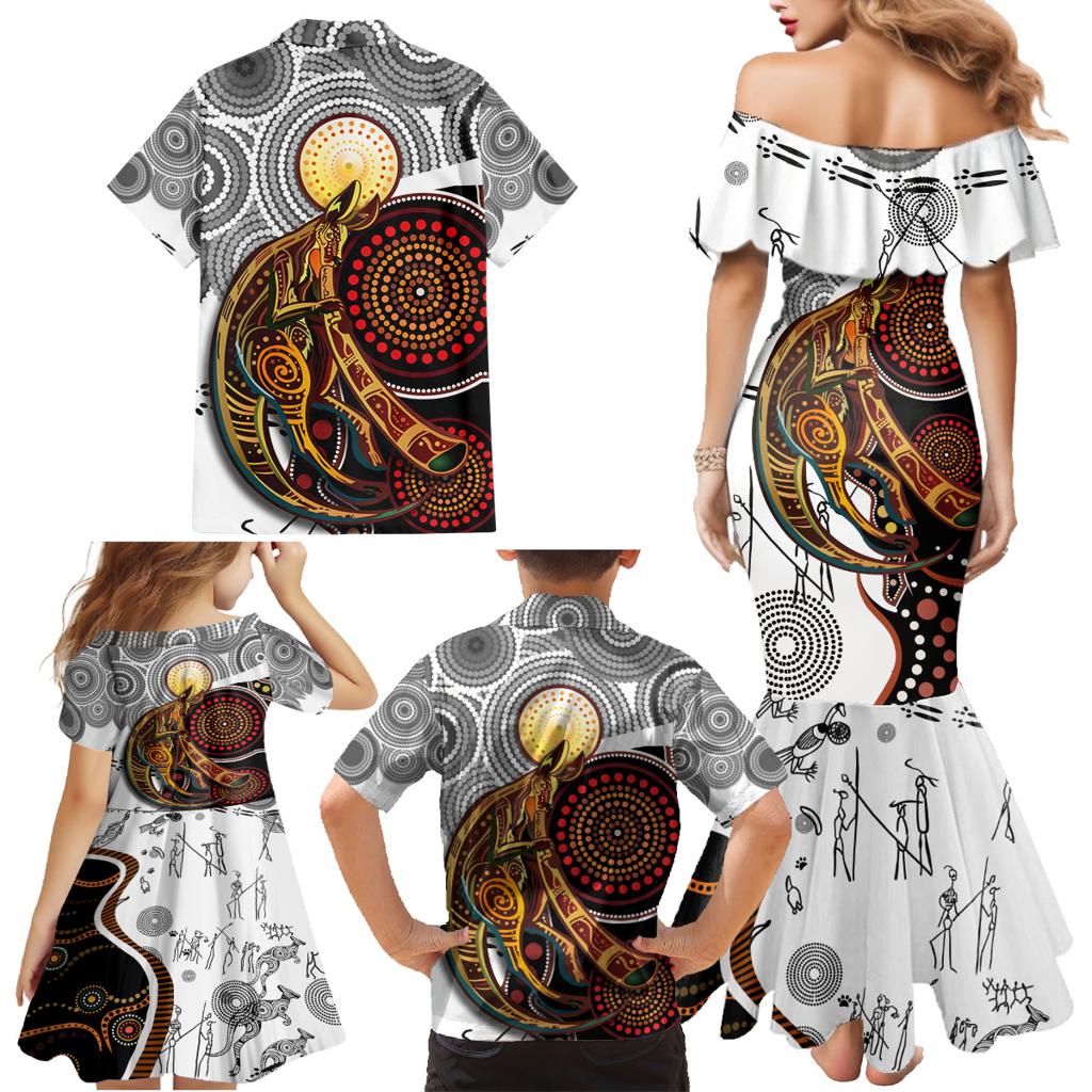 Aboriginal Kangaroo Pattern Dot Art Family Matching Mermaid Dress and Hawaiian Shirt