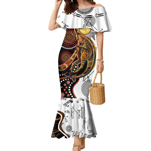 Aboriginal Kangaroo Pattern Dot Art Family Matching Mermaid Dress and Hawaiian Shirt