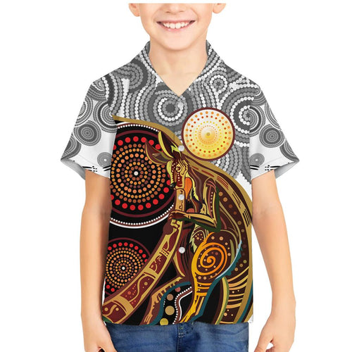 Aboriginal Kangaroo Pattern Dot Art Family Matching Mermaid Dress and Hawaiian Shirt