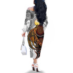 Aboriginal Kangaroo Pattern Dot Art Family Matching Off Shoulder Long Sleeve Dress and Hawaiian Shirt