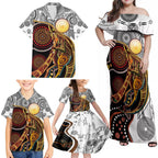 Aboriginal Kangaroo Pattern Dot Art Family Matching Off Shoulder Maxi Dress and Hawaiian Shirt