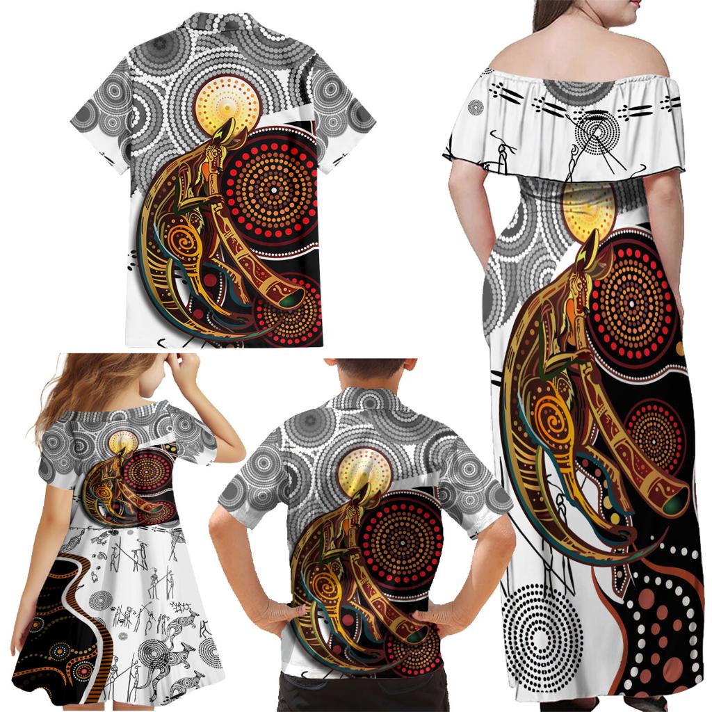 Aboriginal Kangaroo Pattern Dot Art Family Matching Off Shoulder Maxi Dress and Hawaiian Shirt