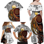 Aboriginal Kangaroo Pattern Dot Art Family Matching Off Shoulder Maxi Dress and Hawaiian Shirt