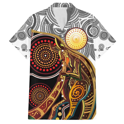 Aboriginal Kangaroo Pattern Dot Art Family Matching Off Shoulder Maxi Dress and Hawaiian Shirt