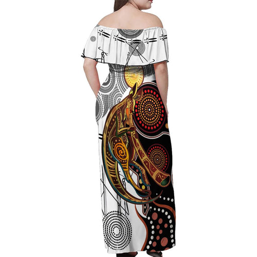 Aboriginal Kangaroo Pattern Dot Art Family Matching Off Shoulder Maxi Dress and Hawaiian Shirt