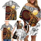 Aboriginal Kangaroo Pattern Dot Art Family Matching Off Shoulder Short Dress and Hawaiian Shirt