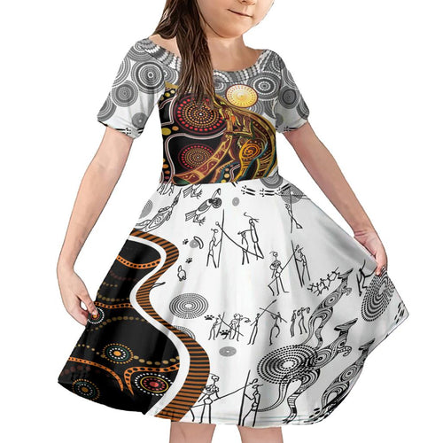 Aboriginal Kangaroo Pattern Dot Art Family Matching Off Shoulder Short Dress and Hawaiian Shirt