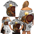 Aboriginal Kangaroo Pattern Dot Art Family Matching Off Shoulder Short Dress and Hawaiian Shirt