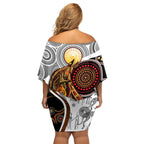 Aboriginal Kangaroo Pattern Dot Art Family Matching Off Shoulder Short Dress and Hawaiian Shirt