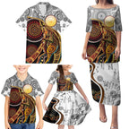 Aboriginal Kangaroo Pattern Dot Art Family Matching Puletasi and Hawaiian Shirt