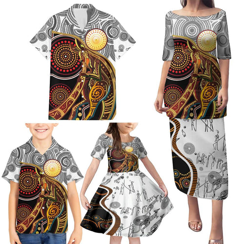 Aboriginal Kangaroo Pattern Dot Art Family Matching Puletasi and Hawaiian Shirt