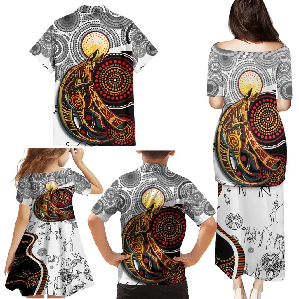 Aboriginal Kangaroo Pattern Dot Art Family Matching Puletasi and Hawaiian Shirt