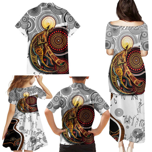 Aboriginal Kangaroo Pattern Dot Art Family Matching Puletasi and Hawaiian Shirt