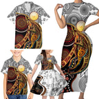 Aboriginal Kangaroo Pattern Dot Art Family Matching Short Sleeve Bodycon Dress and Hawaiian Shirt