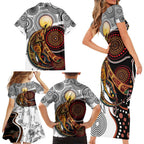 Aboriginal Kangaroo Pattern Dot Art Family Matching Short Sleeve Bodycon Dress and Hawaiian Shirt