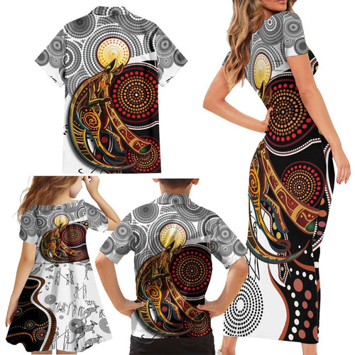 Aboriginal Kangaroo Pattern Dot Art Family Matching Short Sleeve Bodycon Dress and Hawaiian Shirt
