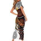 Aboriginal Kangaroo Pattern Dot Art Family Matching Short Sleeve Bodycon Dress and Hawaiian Shirt