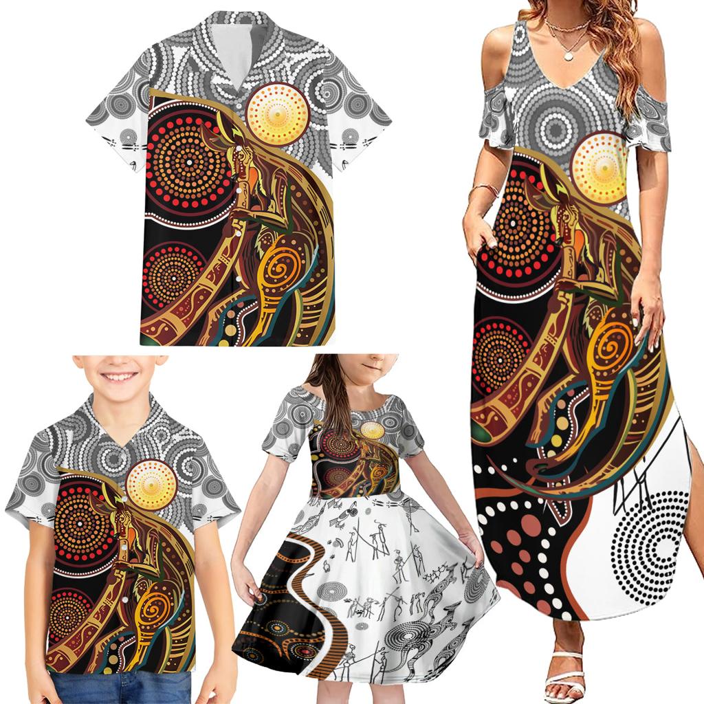 Aboriginal Kangaroo Pattern Dot Art Family Matching Summer Maxi Dress and Hawaiian Shirt
