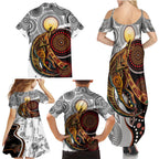 Aboriginal Kangaroo Pattern Dot Art Family Matching Summer Maxi Dress and Hawaiian Shirt