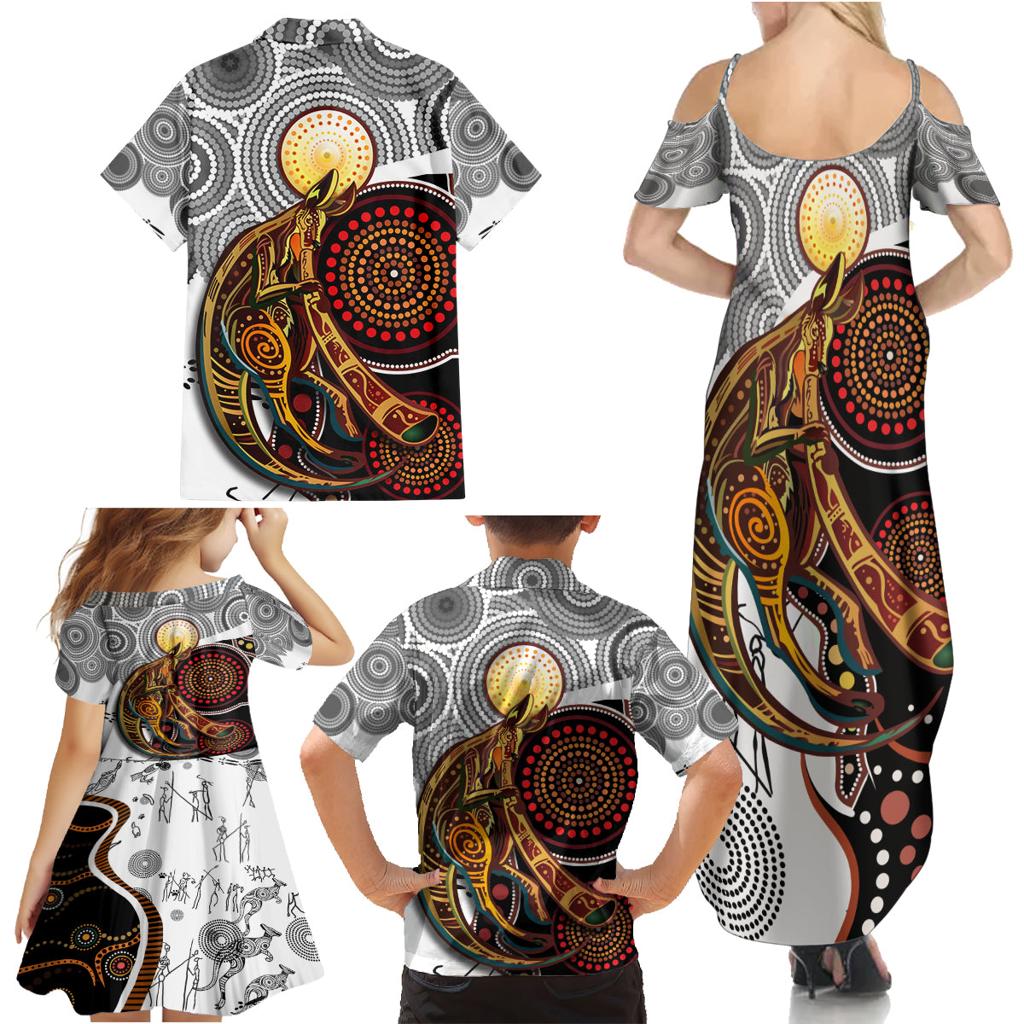 Aboriginal Kangaroo Pattern Dot Art Family Matching Summer Maxi Dress and Hawaiian Shirt