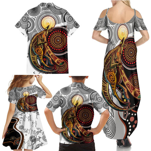 Aboriginal Kangaroo Pattern Dot Art Family Matching Summer Maxi Dress and Hawaiian Shirt