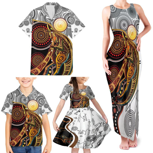 Aboriginal Kangaroo Pattern Dot Art Family Matching Tank Maxi Dress and Hawaiian Shirt