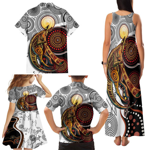 Aboriginal Kangaroo Pattern Dot Art Family Matching Tank Maxi Dress and Hawaiian Shirt