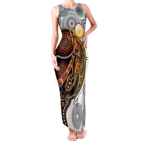 Aboriginal Kangaroo Pattern Dot Art Family Matching Tank Maxi Dress and Hawaiian Shirt