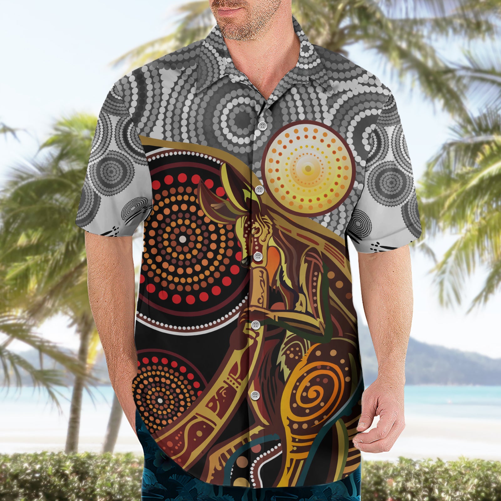 Aboriginal Kangaroo Pattern Dot Art Hawaiian Shirt