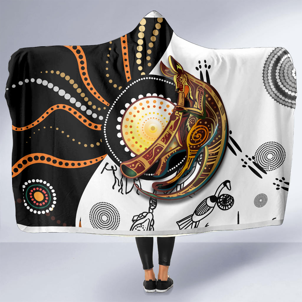Aboriginal Kangaroo Pattern Dot Art Hooded Blanket