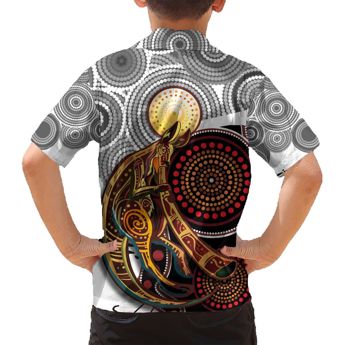 Aboriginal Kangaroo Pattern Dot Art Kid Hawaiian Shirt