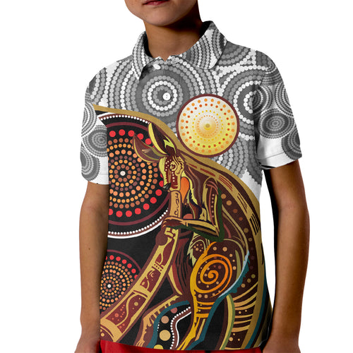 Aboriginal Kangaroo Pattern Dot Art Kid Polo Shirt