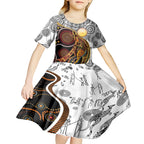 Aboriginal Kangaroo Pattern Dot Art Kid Short Sleeve Dress