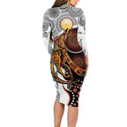 Aboriginal Kangaroo Pattern Dot Art Long Sleeve Bodycon Dress