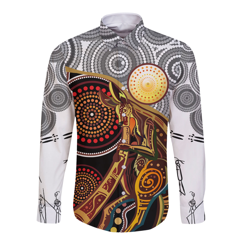 Aboriginal Kangaroo Pattern Dot Art Long Sleeve Button Shirt