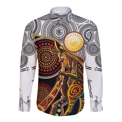 Aboriginal Kangaroo Pattern Dot Art Long Sleeve Button Shirt