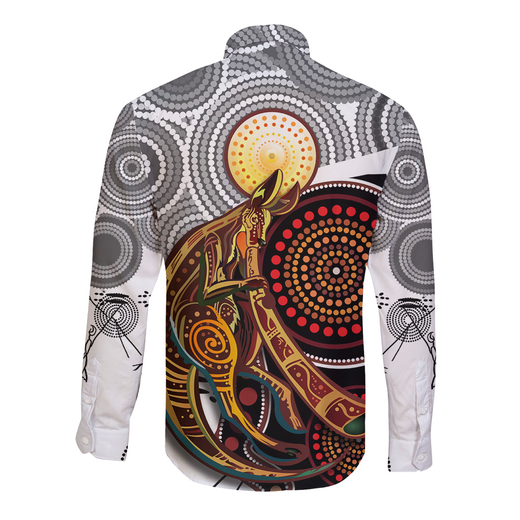 Aboriginal Kangaroo Pattern Dot Art Long Sleeve Button Shirt