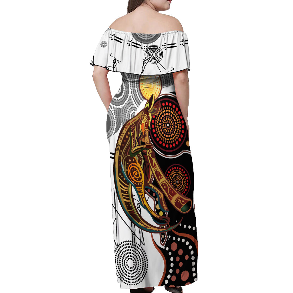 Aboriginal Kangaroo Pattern Dot Art Off Shoulder Maxi Dress