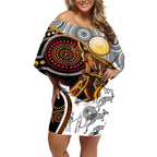Aboriginal Kangaroo Pattern Dot Art Off Shoulder Short Dress