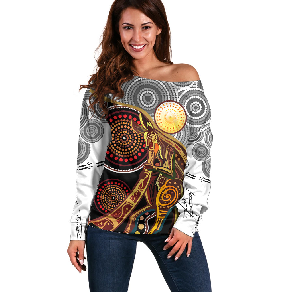 Aboriginal Kangaroo Pattern Dot Art Off Shoulder Sweater