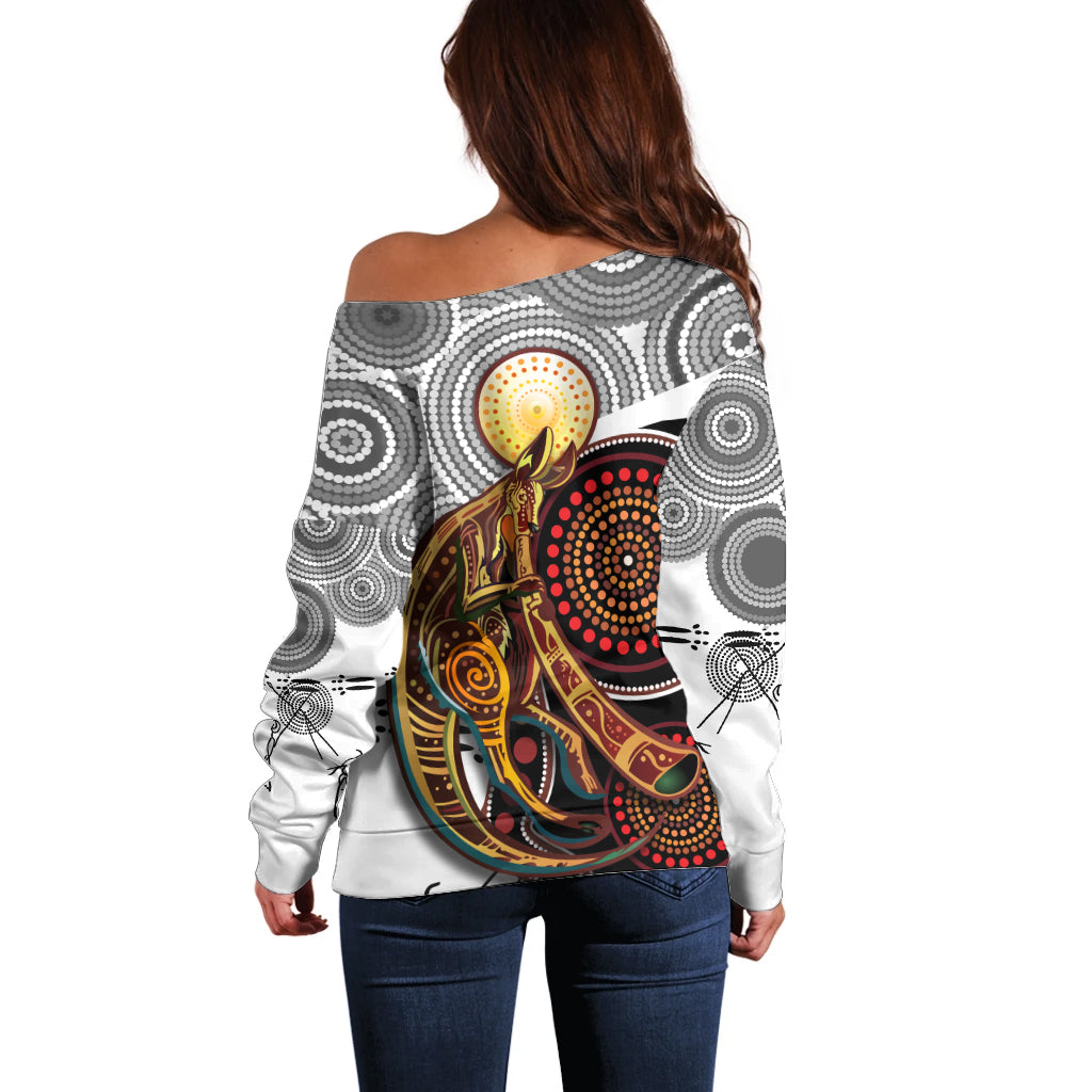 Aboriginal Kangaroo Pattern Dot Art Off Shoulder Sweater