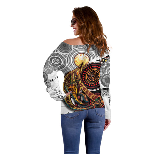 Aboriginal Kangaroo Pattern Dot Art Off Shoulder Sweater