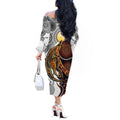 Aboriginal Kangaroo Pattern Dot Art Off The Shoulder Long Sleeve Dress