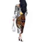 Aboriginal Kangaroo Pattern Dot Art Off The Shoulder Long Sleeve Dress