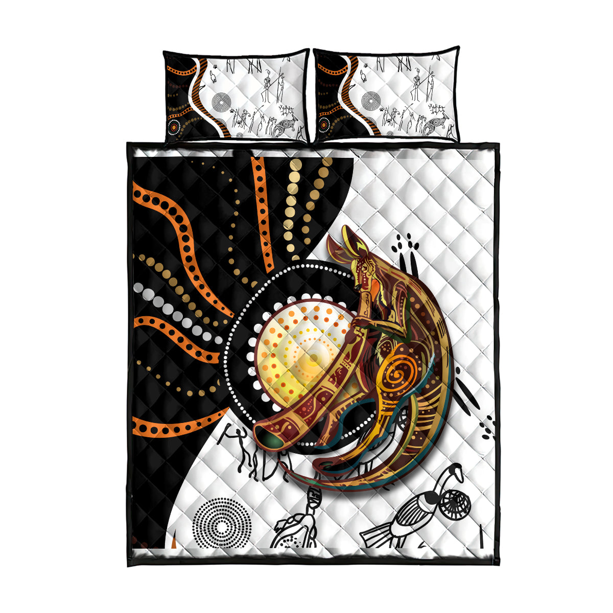 Aboriginal Kangaroo Pattern Dot Art Quilt Bed Set