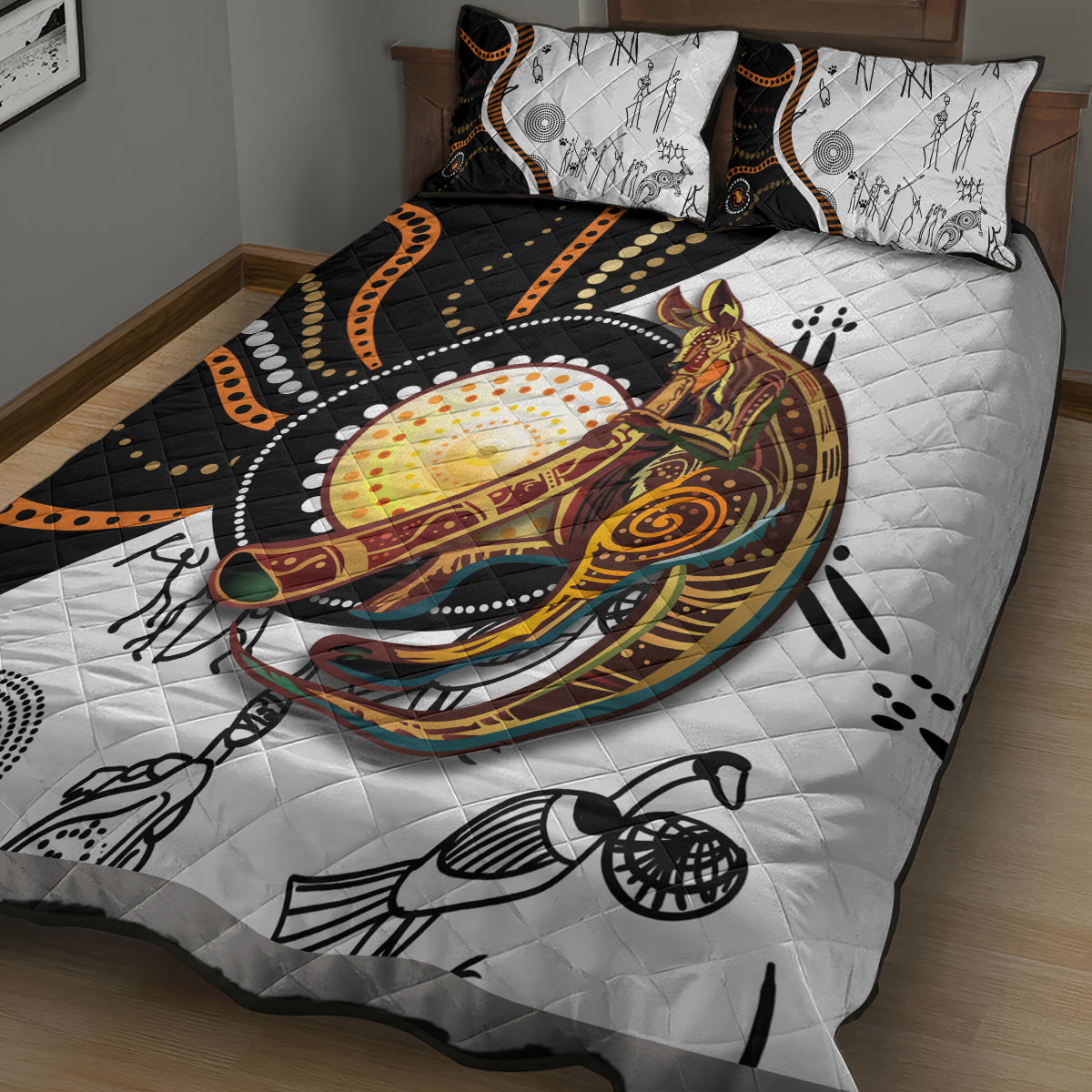 Aboriginal Kangaroo Pattern Dot Art Quilt Bed Set