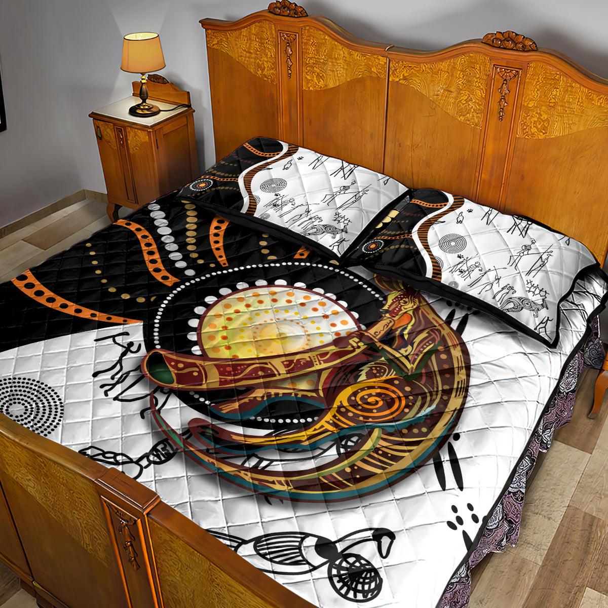 Aboriginal Kangaroo Pattern Dot Art Quilt Bed Set