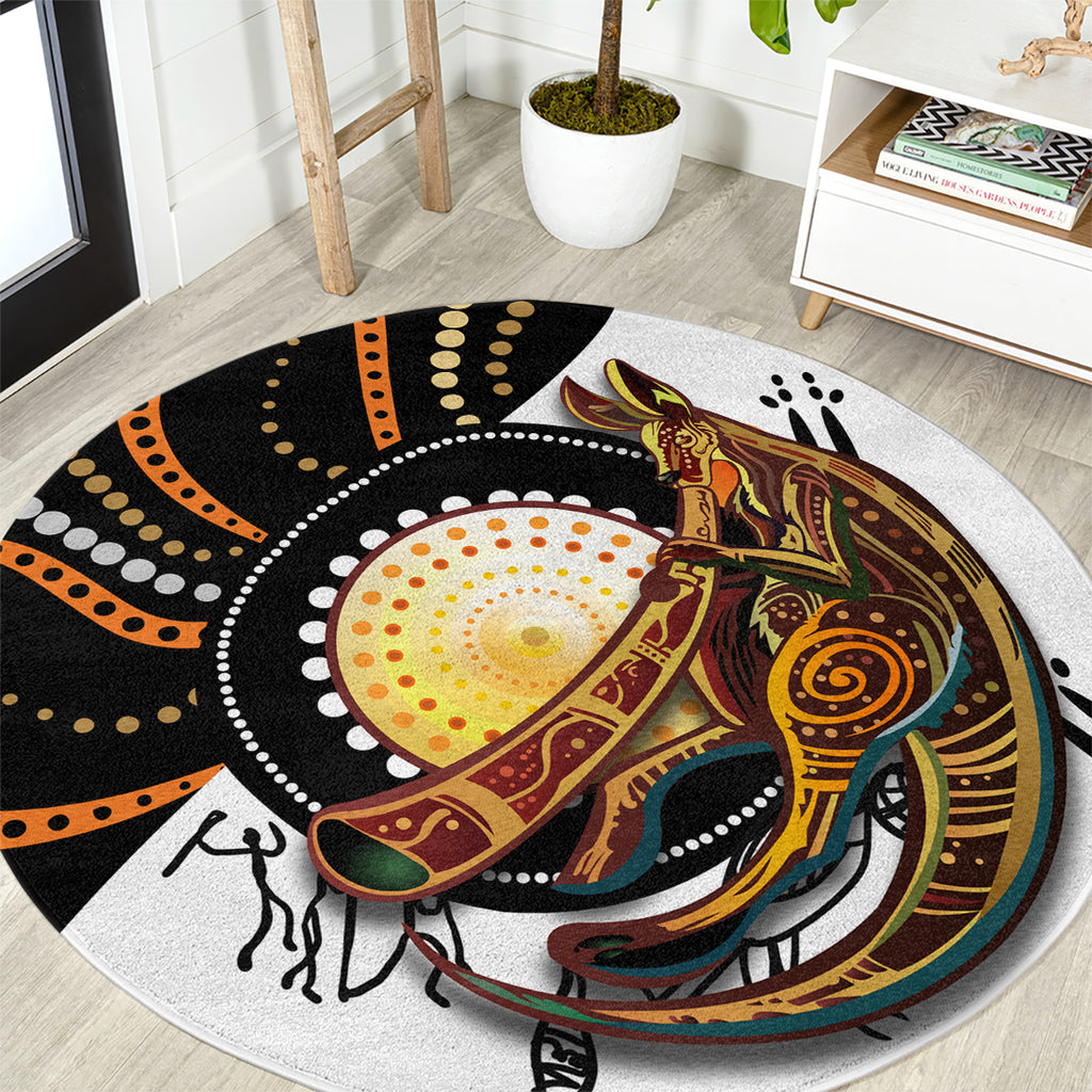 Aboriginal Kangaroo Pattern Dot Art Round Carpet
