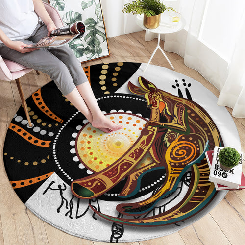 Aboriginal Kangaroo Pattern Dot Art Round Carpet